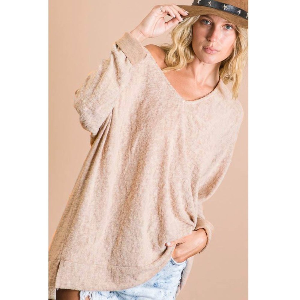 Soft Brushed Textured V-Neck Top - Picture 2 of 4